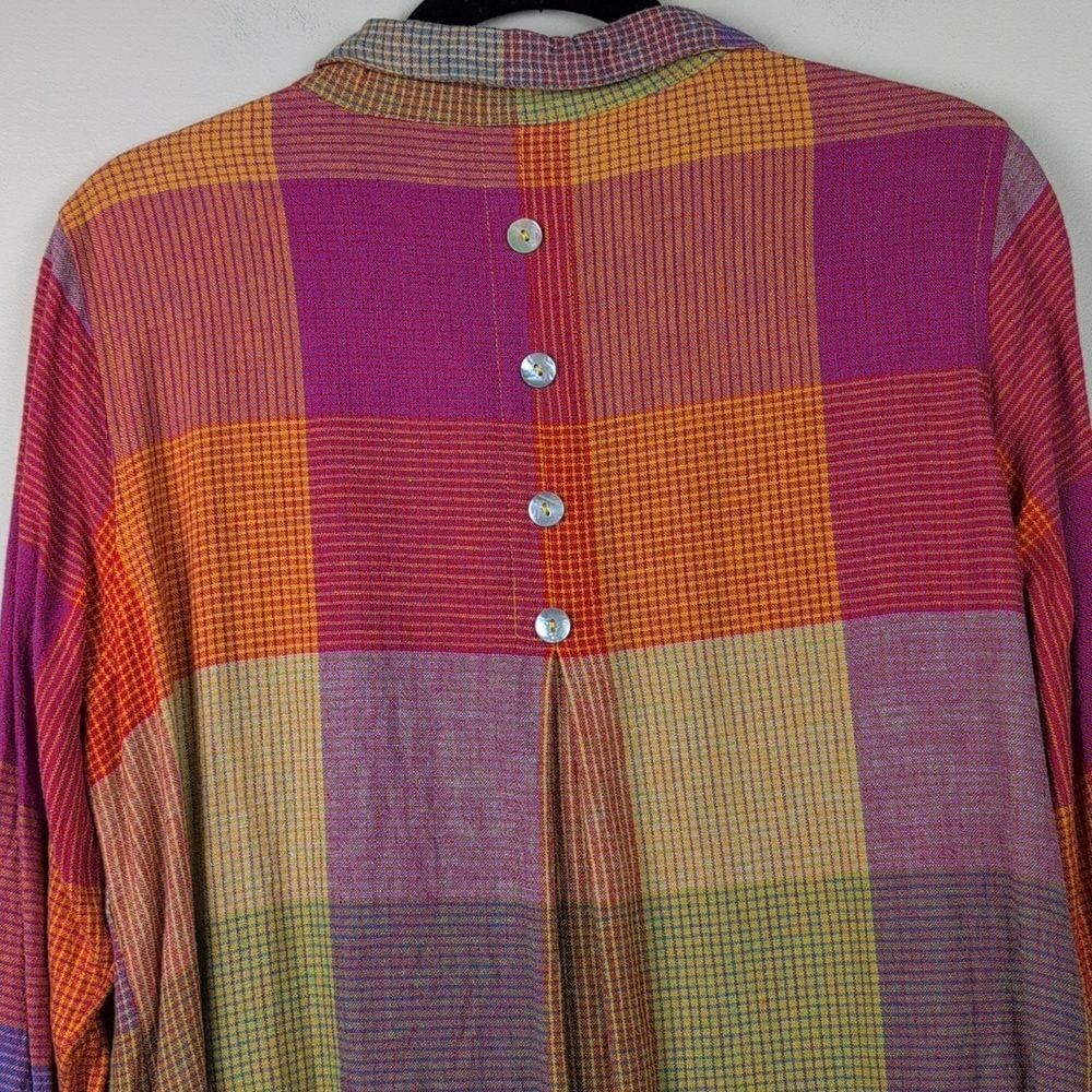 Soft Surroundings Patchwork Plaid Linen Blend Galina Tunic Button Front Top - Picture 9 of 11